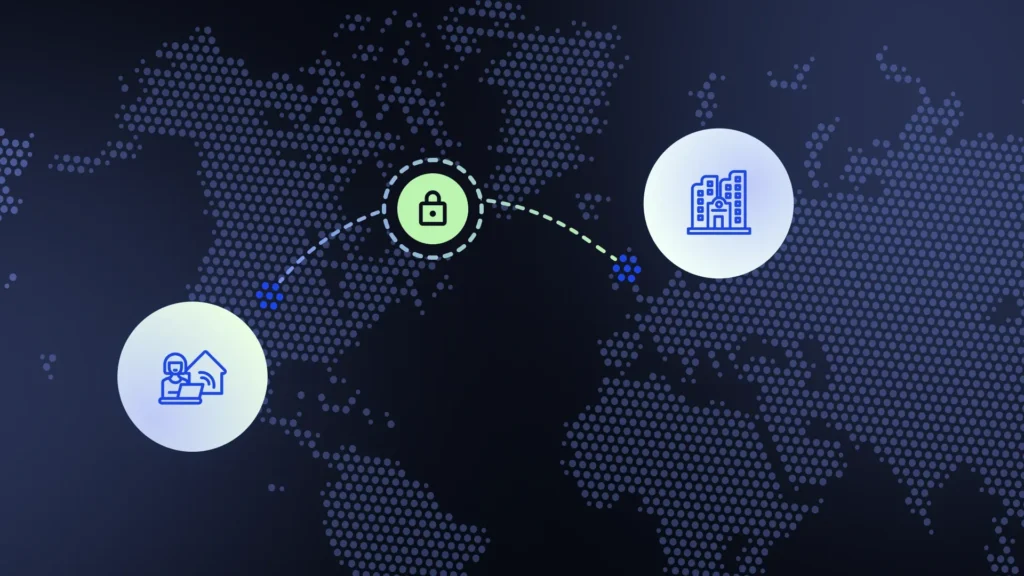 A secure VPN connection between a home office and a company.