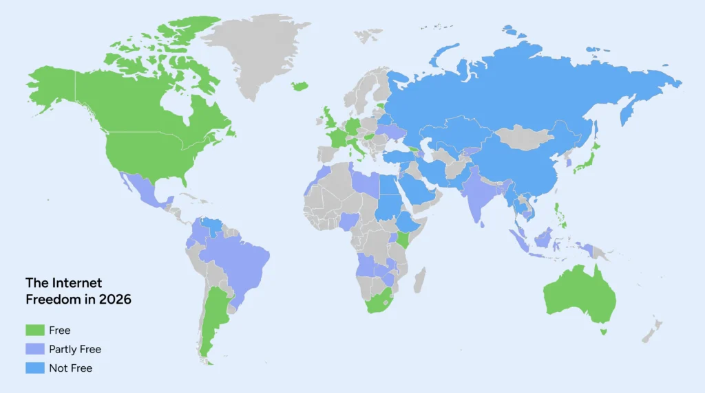 A map of the world that shows where VPN are legal, illegal, or restricted