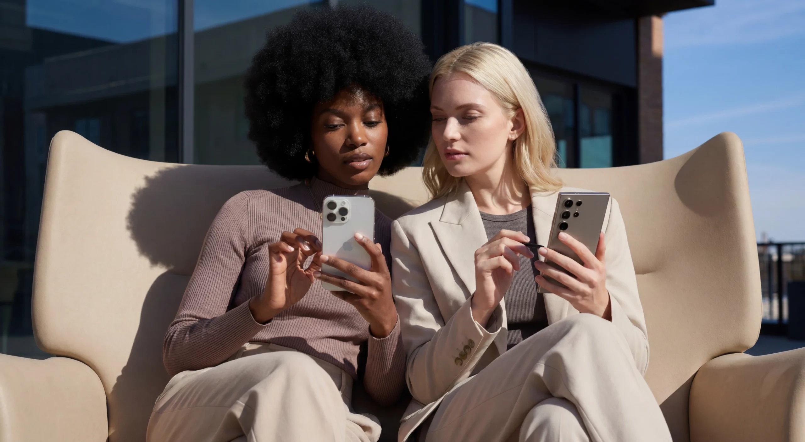two women showing each other how to use a VPN