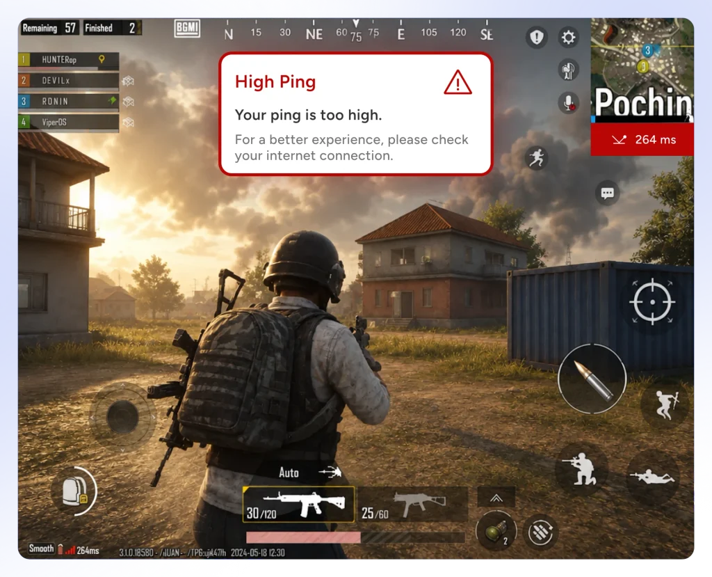 An screenshot of PUBG game with a connection alert