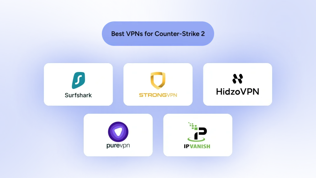 An infographic that shows best 5 VPN apps for Counter Strike 2